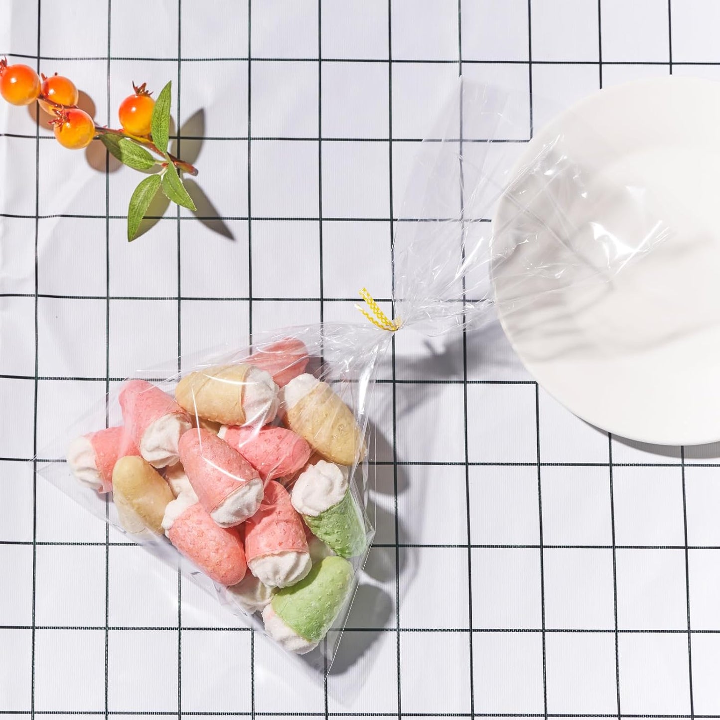200 PCS Transparent Clear Cellophane Bags 9x12 Inches, Clear Treat Bags with Ties for Cookie Bags Resealable Cellophane Bag for Packaging Cookies,Gifts,Products,Candy,Favors