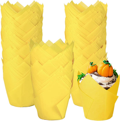 250Pcs Tulip Cupcake Liners,Parchment Paper Cupcake Liner in Standard Size | Yellow Muffin Liner for Baking,Greaseproof Cup Cake Wrappers,Cupcake Liner Paper for Party,Weeding,Birthday, Christmas