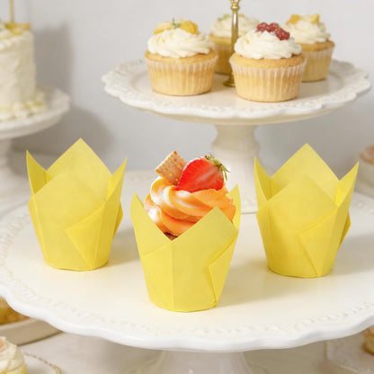 250Pcs Tulip Cupcake Liners,Parchment Paper Cupcake Liner in Standard Size | Yellow Muffin Liner for Baking,Greaseproof Cup Cake Wrappers,Cupcake Liner Paper for Party,Weeding,Birthday, Christmas