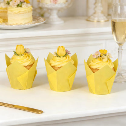 250Pcs Tulip Cupcake Liners,Parchment Paper Cupcake Liner in Standard Size | Yellow Muffin Liner for Baking,Greaseproof Cup Cake Wrappers,Cupcake Liner Paper for Party,Weeding,Birthday, Christmas