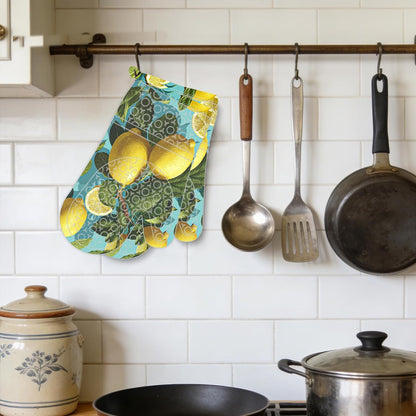 Oven Mitts Oven Gloves Silicone 18.5 * 29cm 2Pcs - Heat Resistant SiliconeMitts, Kitchen Gloves with Fresh Lemon Print - Home Kitchen, Baking, Summer Cooking Events