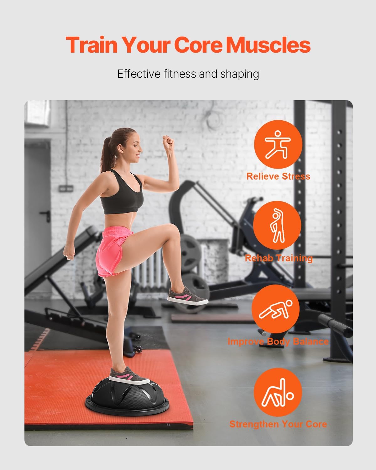 Half Exercise Ball Trainer, 23/26 inch Balance Ball Trainer, 1500lbs Capacity Stability Ball, Yoga Ball with Resistance Bands & Foot Pump, Strength Fitness Ball for Home Gym Full Body Workout