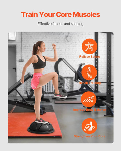 Half Exercise Ball Trainer, 23/26 inch Balance Ball Trainer, 1500lbs Capacity Stability Ball, Yoga Ball with Resistance Bands & Foot Pump, Strength Fitness Ball for Home Gym Full Body Workout