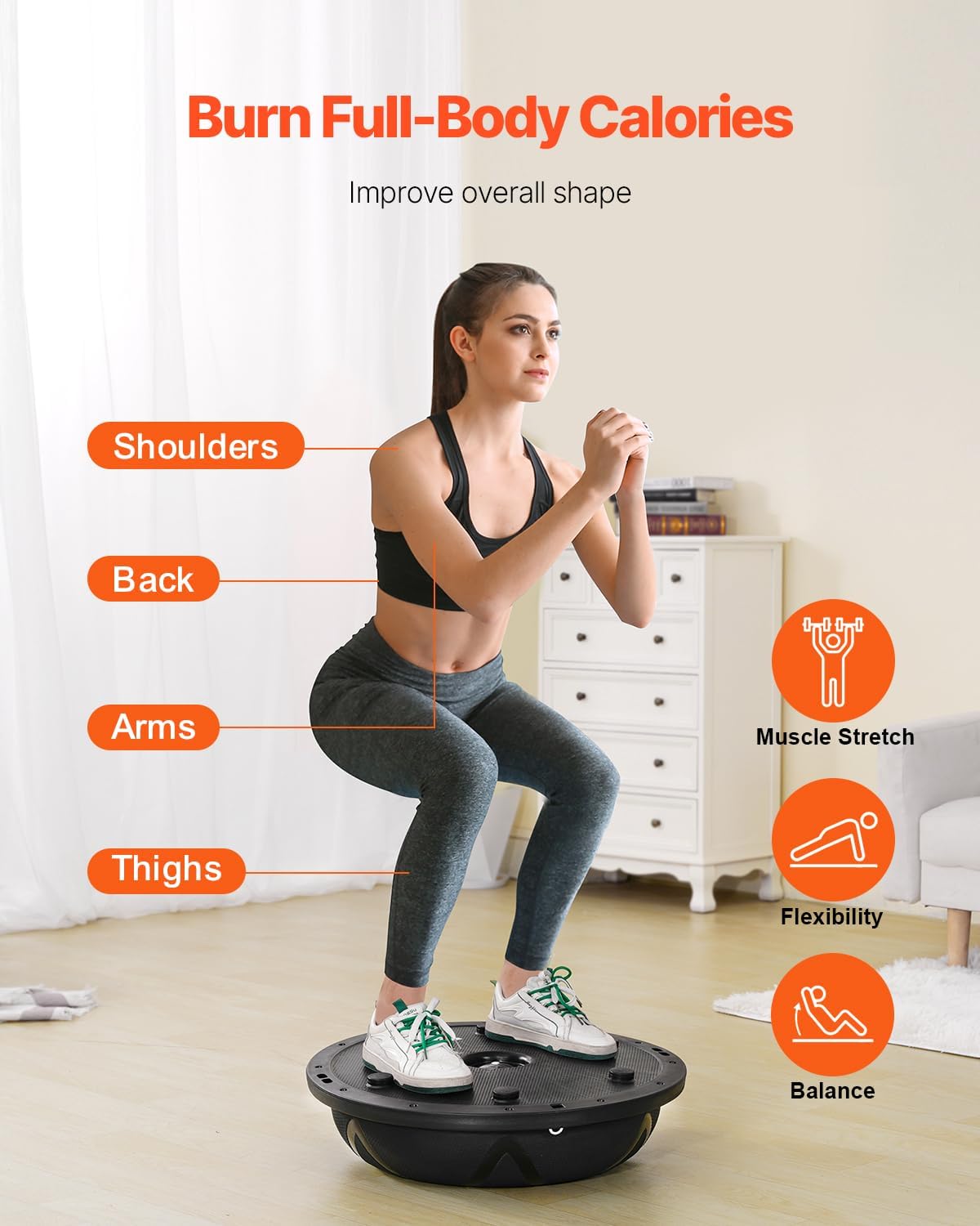 Half Exercise Ball Trainer, 23/26 inch Balance Ball Trainer, 1500lbs Capacity Stability Ball, Yoga Ball with Resistance Bands & Foot Pump, Strength Fitness Ball for Home Gym Full Body Workout