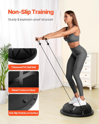Half Exercise Ball Trainer, 23/26 inch Balance Ball Trainer, 1500lbs Capacity Stability Ball, Yoga Ball with Resistance Bands & Foot Pump, Strength Fitness Ball for Home Gym Full Body Workout