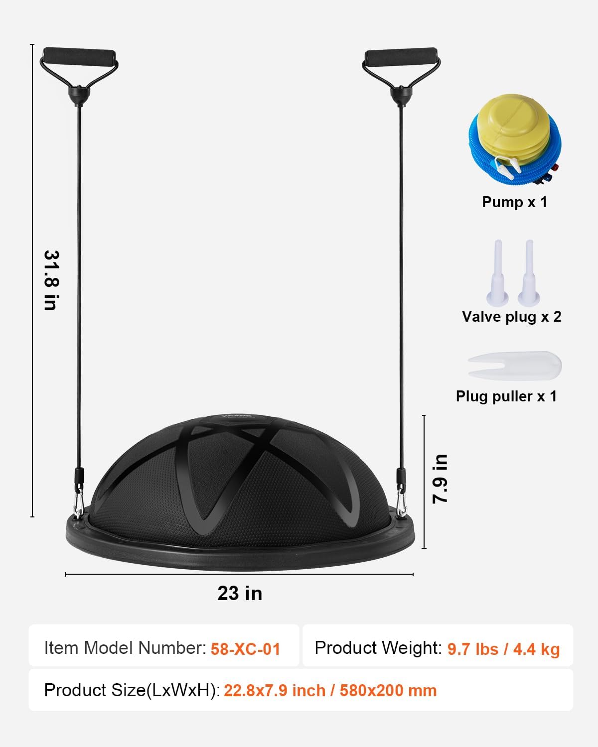 Half Exercise Ball Trainer, 23/26 inch Balance Ball Trainer, 1500lbs Capacity Stability Ball, Yoga Ball with Resistance Bands & Foot Pump, Strength Fitness Ball for Home Gym Full Body Workout