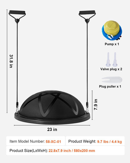 Half Exercise Ball Trainer, 23/26 inch Balance Ball Trainer, 1500lbs Capacity Stability Ball, Yoga Ball with Resistance Bands & Foot Pump, Strength Fitness Ball for Home Gym Full Body Workout