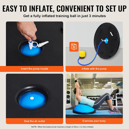 Half Exercise Ball Trainer, 23/26 inch Balance Ball Trainer, 1500lbs Capacity Stability Ball, Yoga Ball with Resistance Bands & Foot Pump, Strength Fitness Ball for Home Gym Full Body Workout