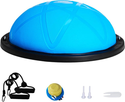 Half Exercise Ball Trainer, 23/26 inch Balance Ball Trainer, 1500lbs Capacity Stability Ball, Yoga Ball with Resistance Bands & Foot Pump, Strength Fitness Ball for Home Gym Full Body Workout