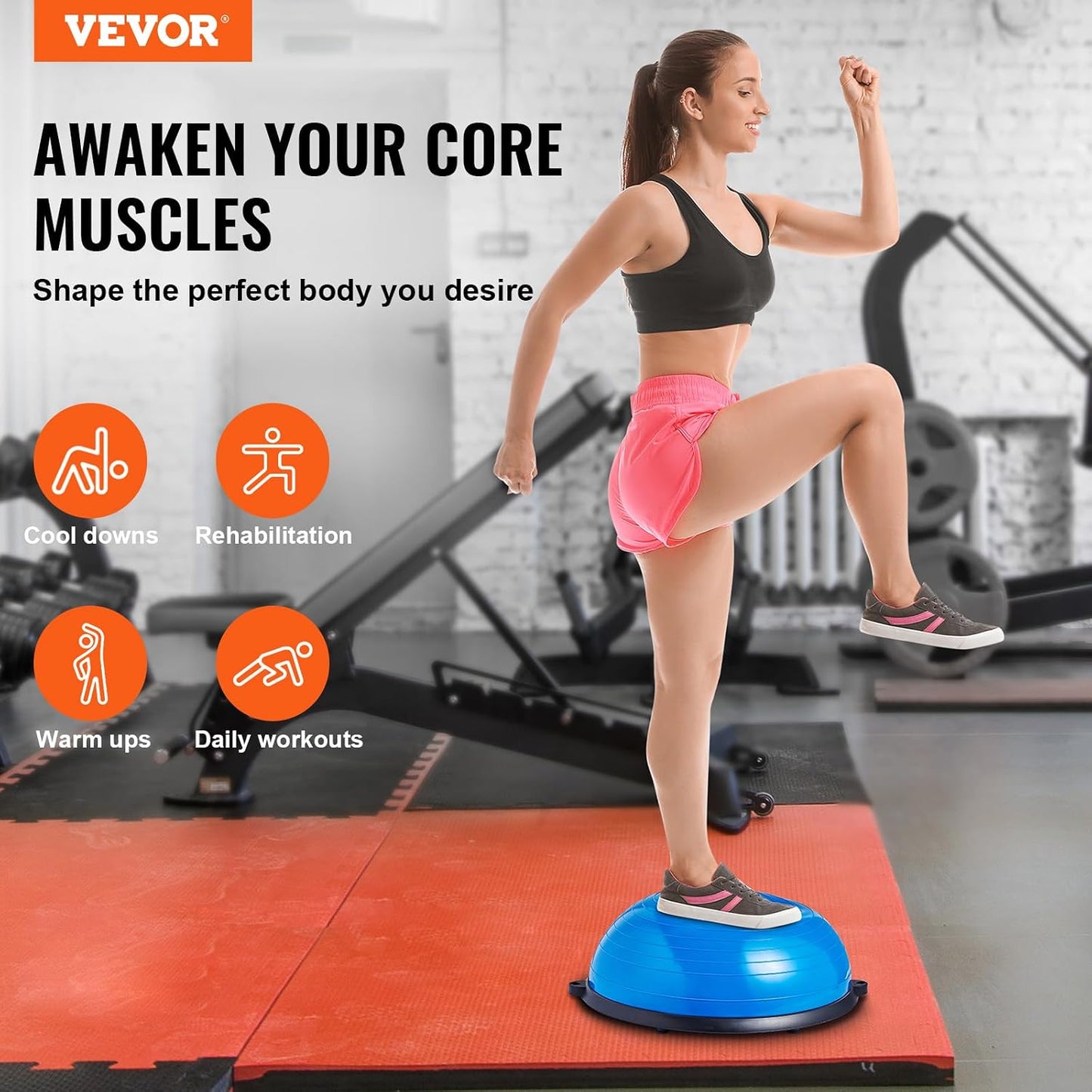 Half Exercise Ball Trainer, 23/26 inch Balance Ball Trainer, 1500lbs Capacity Stability Ball, Yoga Ball with Resistance Bands & Foot Pump, Strength Fitness Ball for Home Gym Full Body Workout