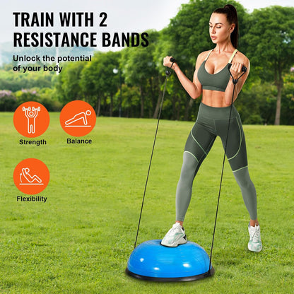 Half Exercise Ball Trainer, 23/26 inch Balance Ball Trainer, 1500lbs Capacity Stability Ball, Yoga Ball with Resistance Bands & Foot Pump, Strength Fitness Ball for Home Gym Full Body Workout