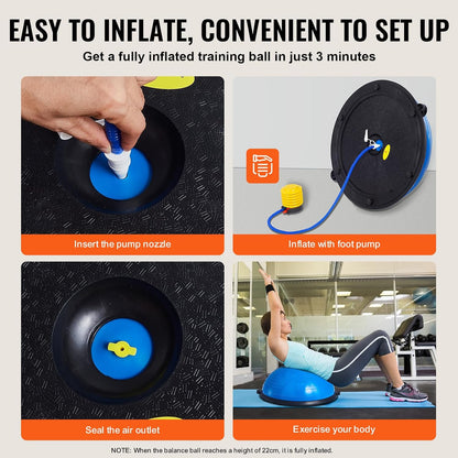 Half Exercise Ball Trainer, 23/26 inch Balance Ball Trainer, 1500lbs Capacity Stability Ball, Yoga Ball with Resistance Bands & Foot Pump, Strength Fitness Ball for Home Gym Full Body Workout