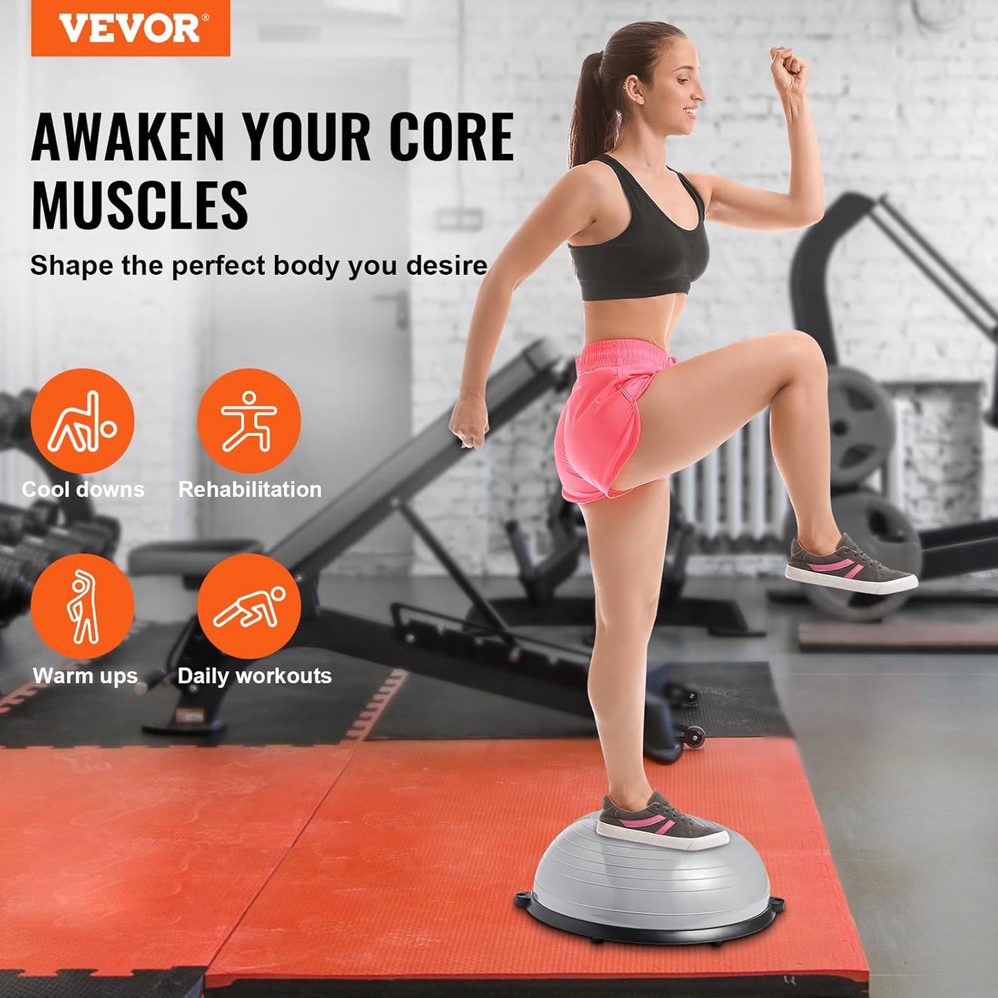 Half Exercise Ball Trainer, 23/26 inch Balance Ball Trainer, 1500lbs Capacity Stability Ball, Yoga Ball with Resistance Bands & Foot Pump, Strength Fitness Ball for Home Gym Full Body Workout