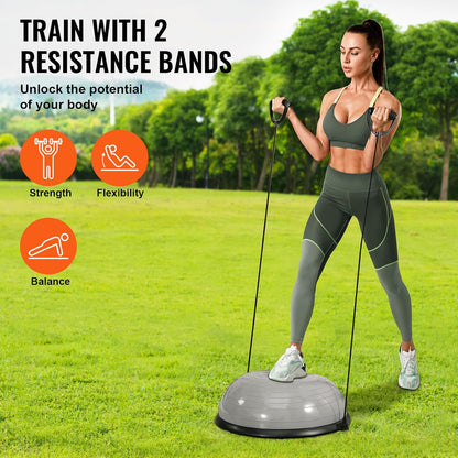 Half Exercise Ball Trainer, 23/26 inch Balance Ball Trainer, 1500lbs Capacity Stability Ball, Yoga Ball with Resistance Bands & Foot Pump, Strength Fitness Ball for Home Gym Full Body Workout