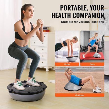 Half Exercise Ball Trainer, 23/26 inch Balance Ball Trainer, 1500lbs Capacity Stability Ball, Yoga Ball with Resistance Bands & Foot Pump, Strength Fitness Ball for Home Gym Full Body Workout