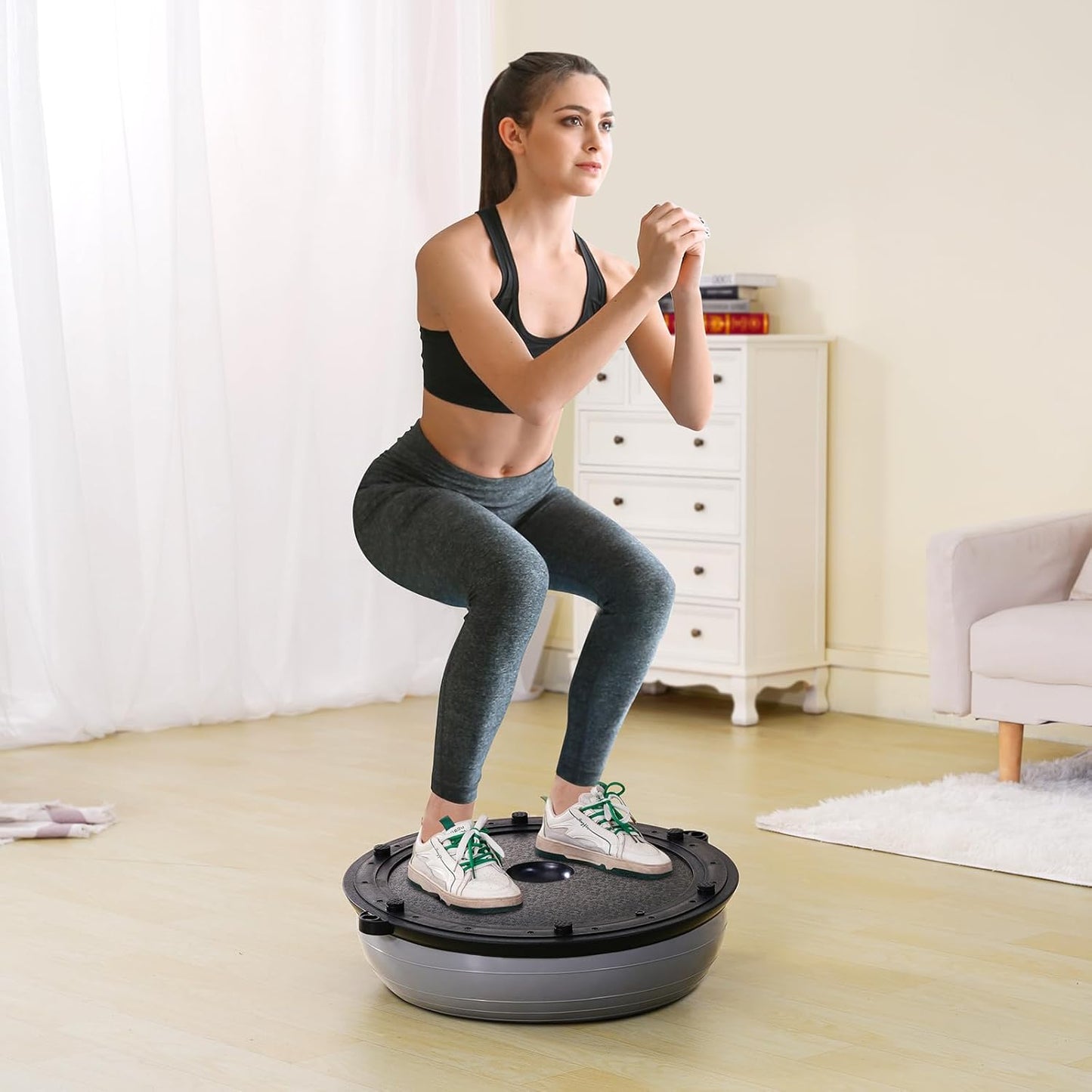 Half Exercise Ball Trainer, 23/26 inch Balance Ball Trainer, 1500lbs Capacity Stability Ball, Yoga Ball with Resistance Bands & Foot Pump, Strength Fitness Ball for Home Gym Full Body Workout
