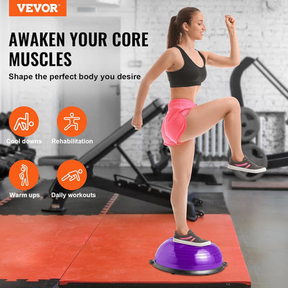 Half Exercise Ball Trainer, 23/26 inch Balance Ball Trainer, 1500lbs Capacity Stability Ball, Yoga Ball with Resistance Bands & Foot Pump, Strength Fitness Ball for Home Gym Full Body Workout