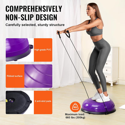 Half Exercise Ball Trainer, 23/26 inch Balance Ball Trainer, 1500lbs Capacity Stability Ball, Yoga Ball with Resistance Bands & Foot Pump, Strength Fitness Ball for Home Gym Full Body Workout