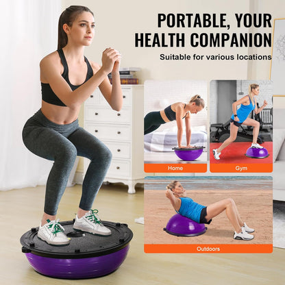 Half Exercise Ball Trainer, 23/26 inch Balance Ball Trainer, 1500lbs Capacity Stability Ball, Yoga Ball with Resistance Bands & Foot Pump, Strength Fitness Ball for Home Gym Full Body Workout