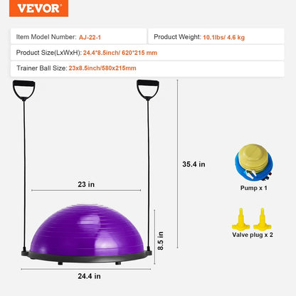 Half Exercise Ball Trainer, 23/26 inch Balance Ball Trainer, 1500lbs Capacity Stability Ball, Yoga Ball with Resistance Bands & Foot Pump, Strength Fitness Ball for Home Gym Full Body Workout