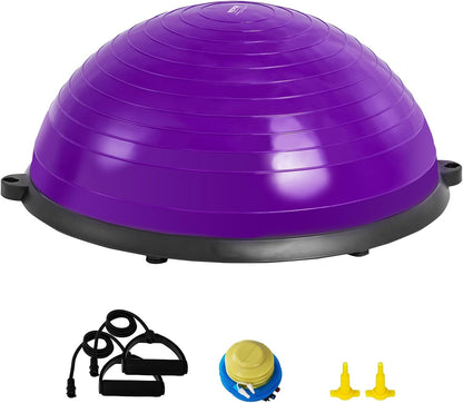Half Exercise Ball Trainer, 23/26 inch Balance Ball Trainer, 1500lbs Capacity Stability Ball, Yoga Ball with Resistance Bands & Foot Pump, Strength Fitness Ball for Home Gym Full Body Workout
