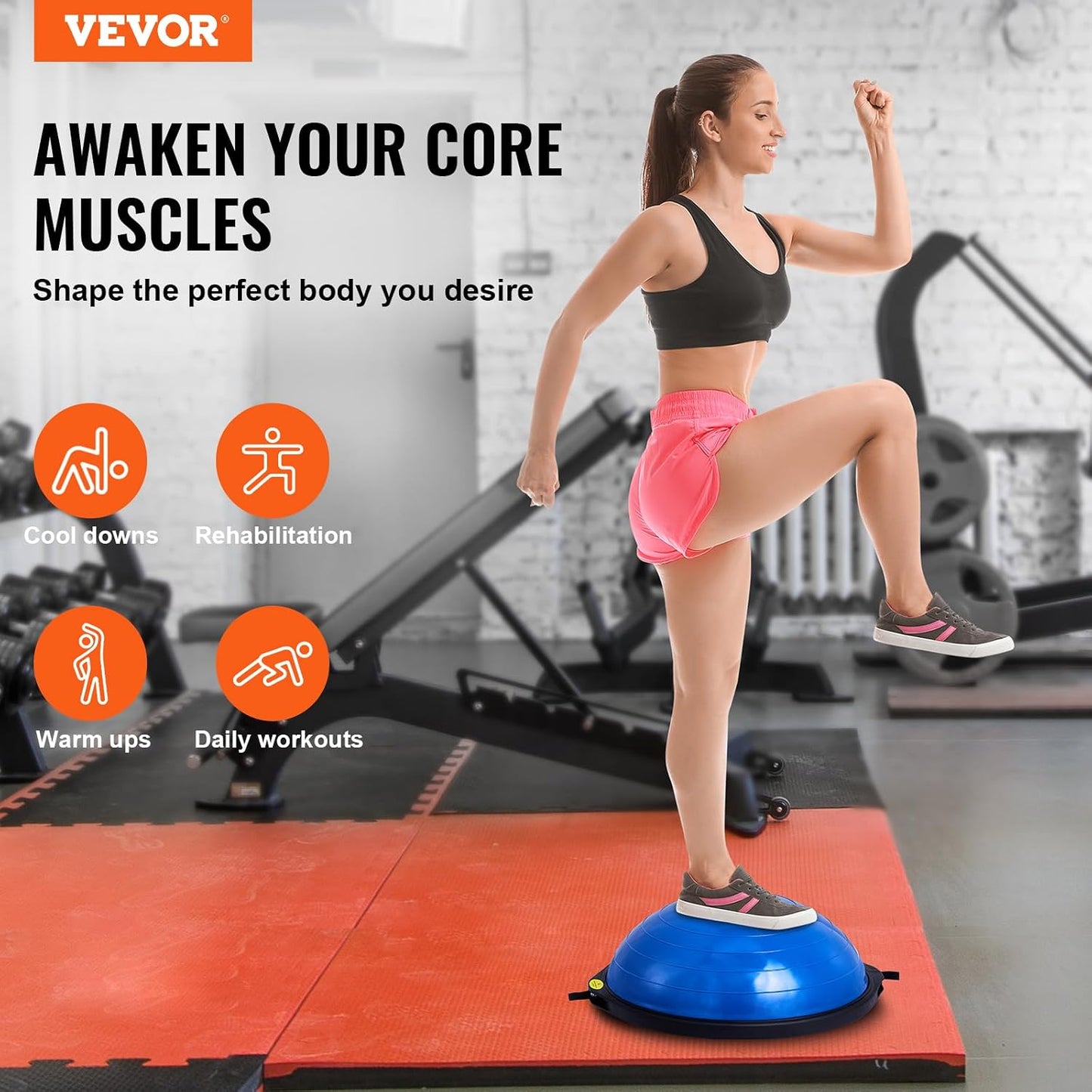 Half Exercise Ball Trainer, 23/26 inch Balance Ball Trainer, 1500lbs Capacity Stability Ball, Yoga Ball with Resistance Bands & Foot Pump, Strength Fitness Ball for Home Gym Full Body Workout
