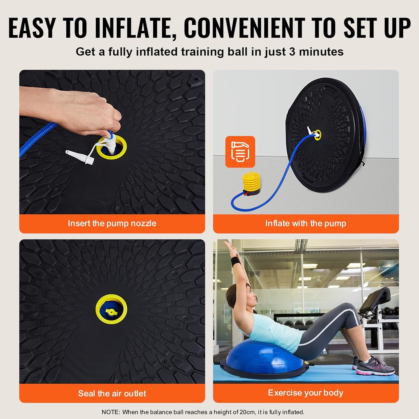 Half Exercise Ball Trainer, 23/26 inch Balance Ball Trainer, 1500lbs Capacity Stability Ball, Yoga Ball with Resistance Bands & Foot Pump, Strength Fitness Ball for Home Gym Full Body Workout