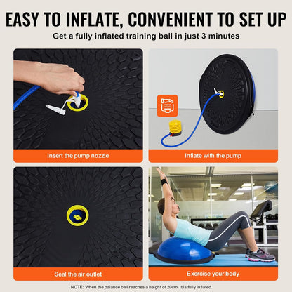Half Exercise Ball Trainer, 23/26 inch Balance Ball Trainer, 1500lbs Capacity Stability Ball, Yoga Ball with Resistance Bands & Foot Pump, Strength Fitness Ball for Home Gym Full Body Workout
