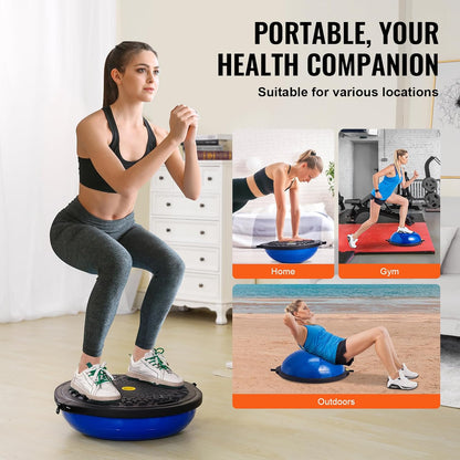 Half Exercise Ball Trainer, 23/26 inch Balance Ball Trainer, 1500lbs Capacity Stability Ball, Yoga Ball with Resistance Bands & Foot Pump, Strength Fitness Ball for Home Gym Full Body Workout