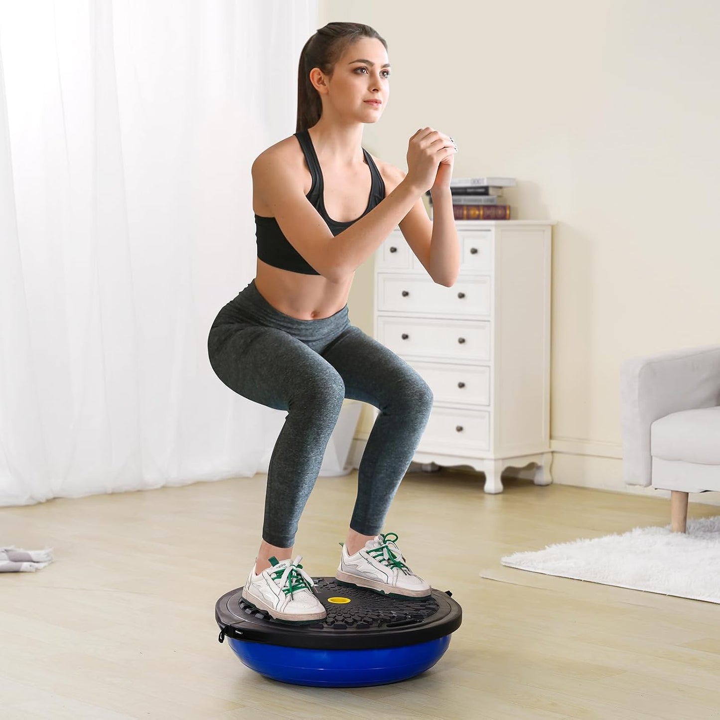 Half Exercise Ball Trainer, 23/26 inch Balance Ball Trainer, 1500lbs Capacity Stability Ball, Yoga Ball with Resistance Bands & Foot Pump, Strength Fitness Ball for Home Gym Full Body Workout