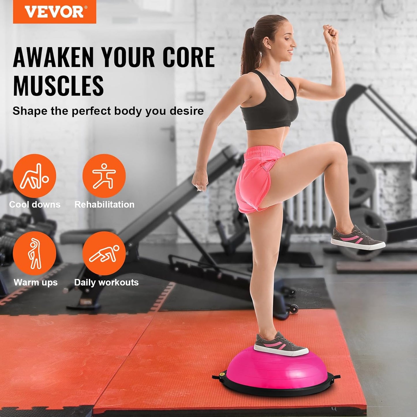 Half Exercise Ball Trainer, 23/26 inch Balance Ball Trainer, 1500lbs Capacity Stability Ball, Yoga Ball with Resistance Bands & Foot Pump, Strength Fitness Ball for Home Gym Full Body Workout