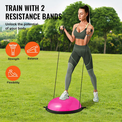 Half Exercise Ball Trainer, 23/26 inch Balance Ball Trainer, 1500lbs Capacity Stability Ball, Yoga Ball with Resistance Bands & Foot Pump, Strength Fitness Ball for Home Gym Full Body Workout