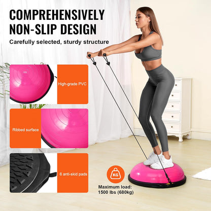 Half Exercise Ball Trainer, 23/26 inch Balance Ball Trainer, 1500lbs Capacity Stability Ball, Yoga Ball with Resistance Bands & Foot Pump, Strength Fitness Ball for Home Gym Full Body Workout