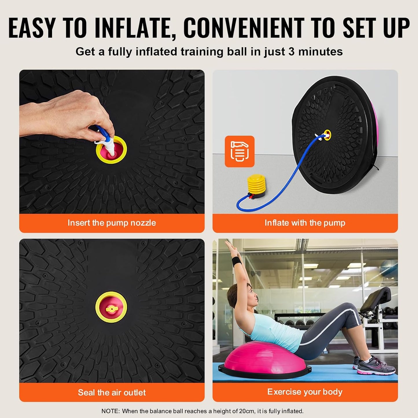Half Exercise Ball Trainer, 23/26 inch Balance Ball Trainer, 1500lbs Capacity Stability Ball, Yoga Ball with Resistance Bands & Foot Pump, Strength Fitness Ball for Home Gym Full Body Workout