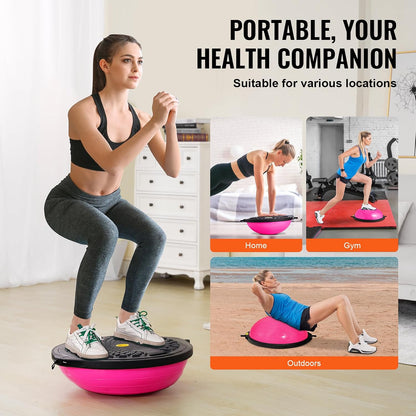 Half Exercise Ball Trainer, 23/26 inch Balance Ball Trainer, 1500lbs Capacity Stability Ball, Yoga Ball with Resistance Bands & Foot Pump, Strength Fitness Ball for Home Gym Full Body Workout