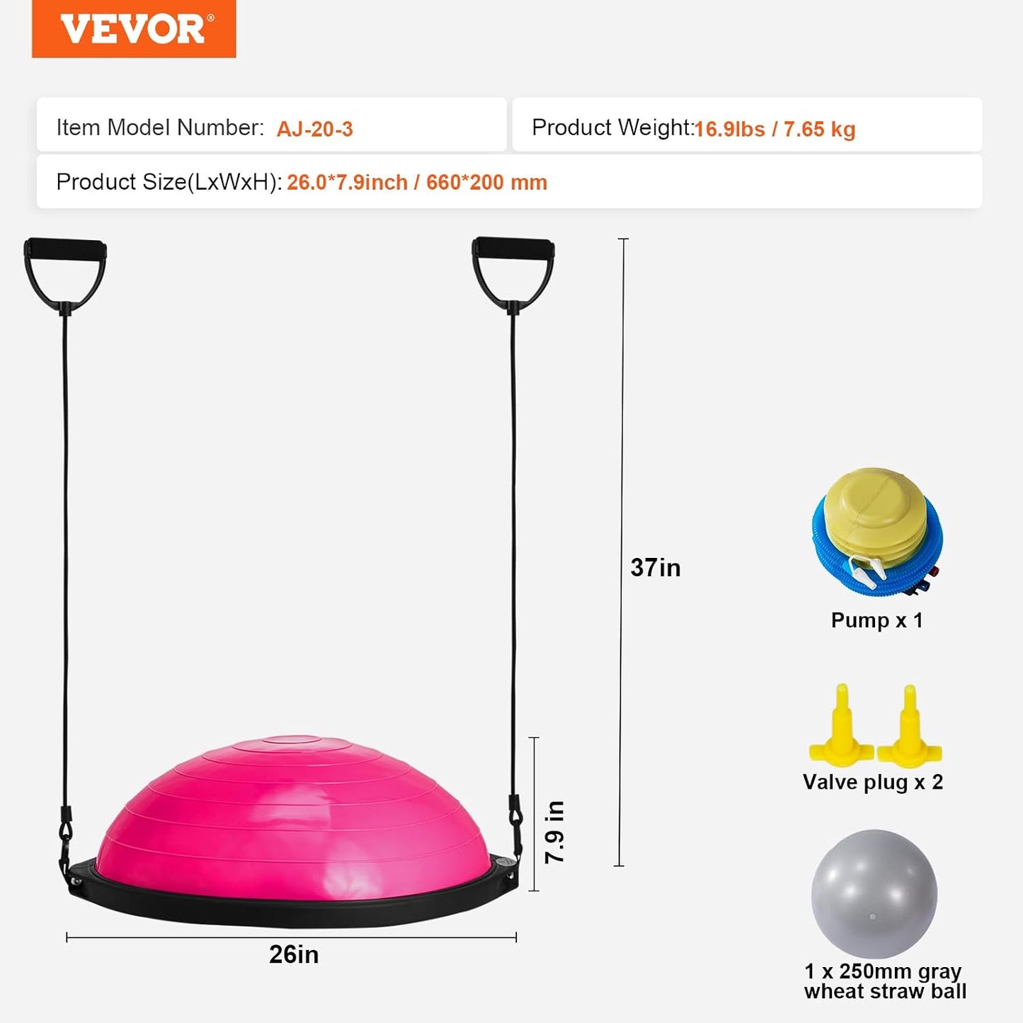 Half Exercise Ball Trainer, 23/26 inch Balance Ball Trainer, 1500lbs Capacity Stability Ball, Yoga Ball with Resistance Bands & Foot Pump, Strength Fitness Ball for Home Gym Full Body Workout