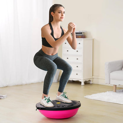 Half Exercise Ball Trainer, 23/26 inch Balance Ball Trainer, 1500lbs Capacity Stability Ball, Yoga Ball with Resistance Bands & Foot Pump, Strength Fitness Ball for Home Gym Full Body Workout