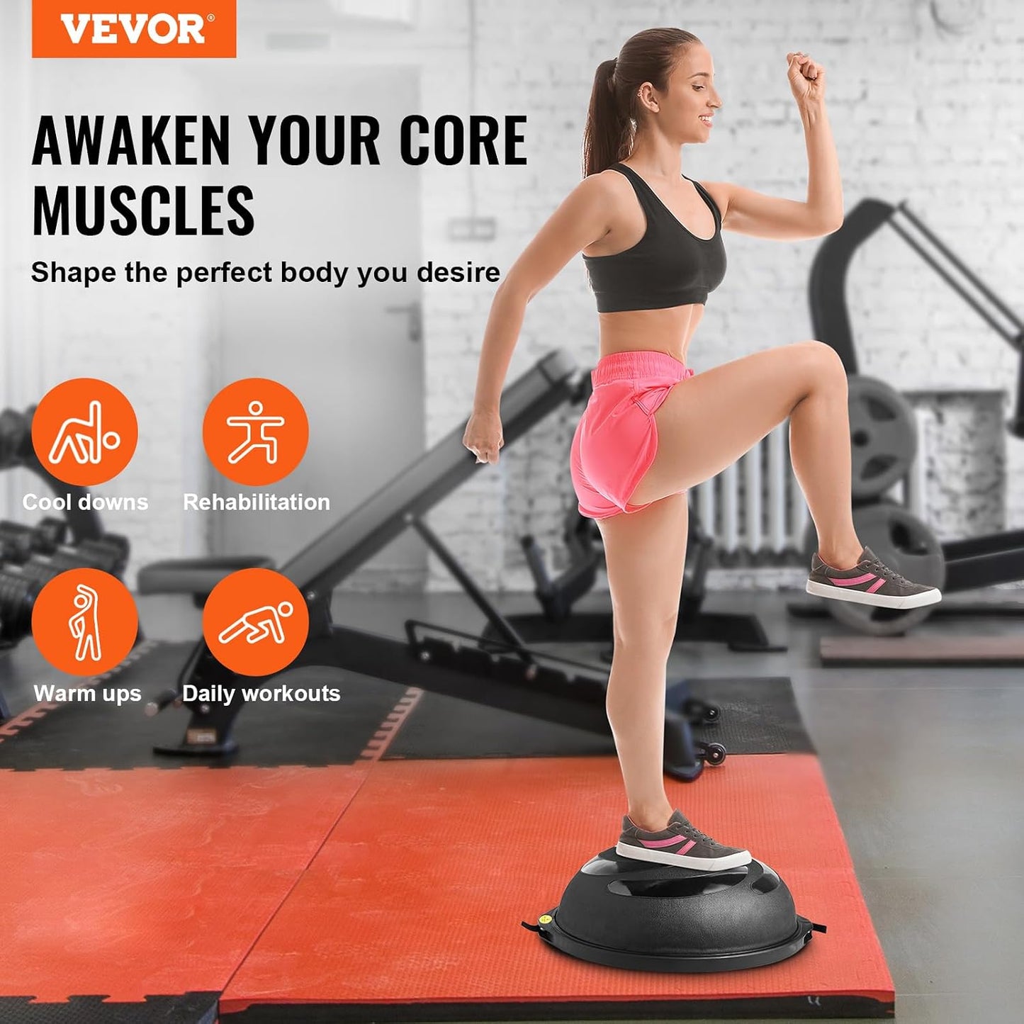 Half Exercise Ball Trainer, 23/26 inch Balance Ball Trainer, 1500lbs Capacity Stability Ball, Yoga Ball with Resistance Bands & Foot Pump, Strength Fitness Ball for Home Gym Full Body Workout