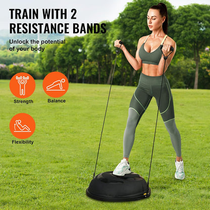Half Exercise Ball Trainer, 23/26 inch Balance Ball Trainer, 1500lbs Capacity Stability Ball, Yoga Ball with Resistance Bands & Foot Pump, Strength Fitness Ball for Home Gym Full Body Workout