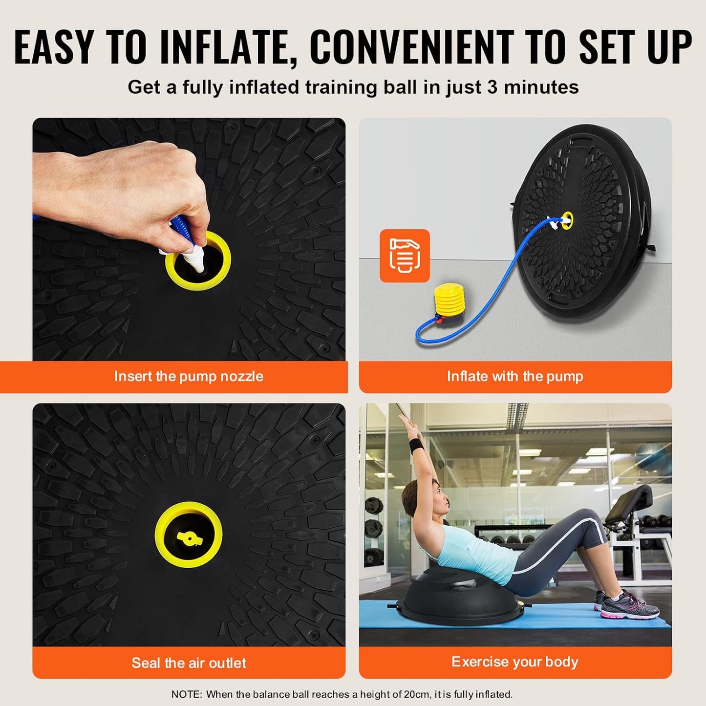 Half Exercise Ball Trainer, 23/26 inch Balance Ball Trainer, 1500lbs Capacity Stability Ball, Yoga Ball with Resistance Bands & Foot Pump, Strength Fitness Ball for Home Gym Full Body Workout