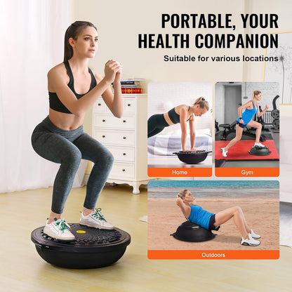 Half Exercise Ball Trainer, 23/26 inch Balance Ball Trainer, 1500lbs Capacity Stability Ball, Yoga Ball with Resistance Bands & Foot Pump, Strength Fitness Ball for Home Gym Full Body Workout