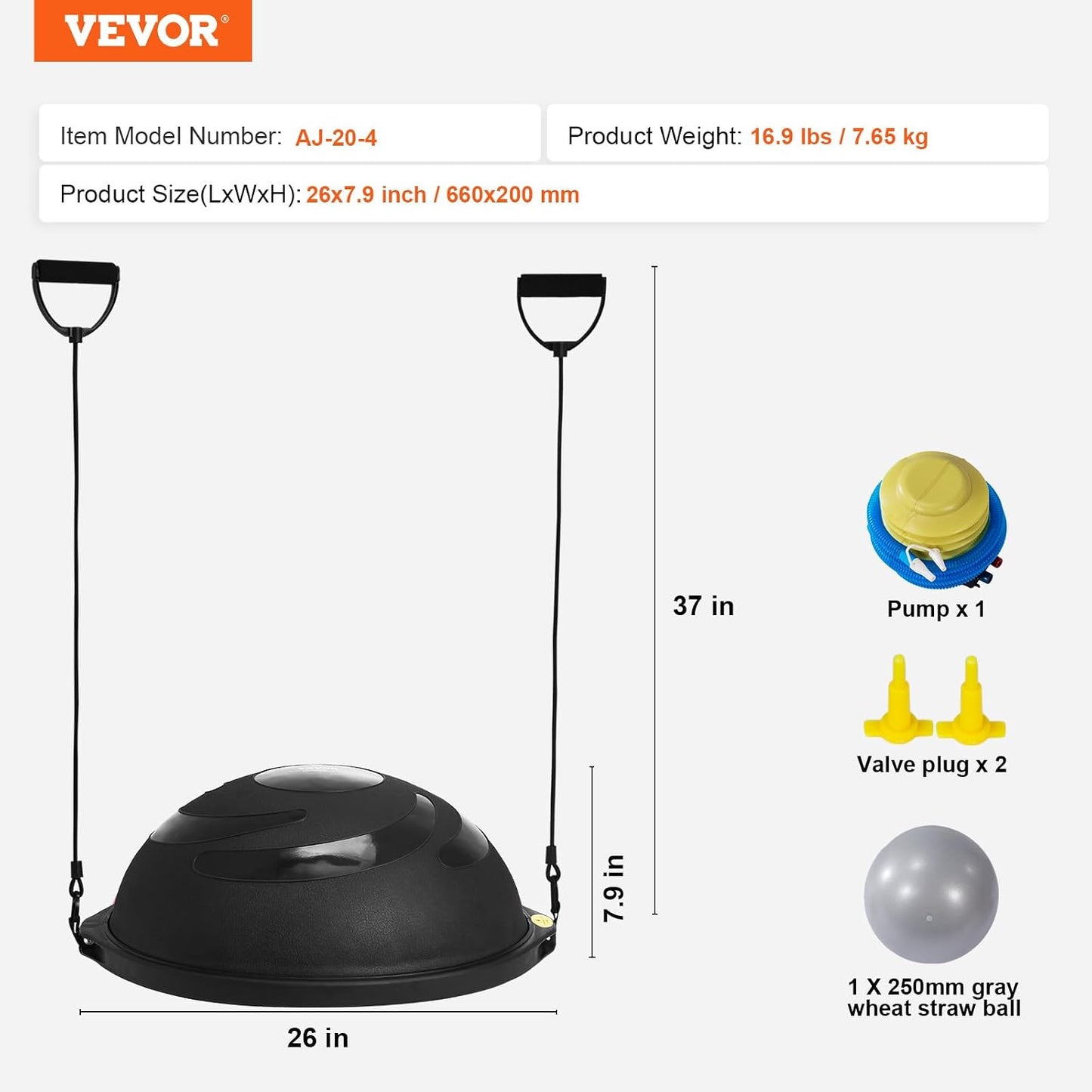 Half Exercise Ball Trainer, 23/26 inch Balance Ball Trainer, 1500lbs Capacity Stability Ball, Yoga Ball with Resistance Bands & Foot Pump, Strength Fitness Ball for Home Gym Full Body Workout