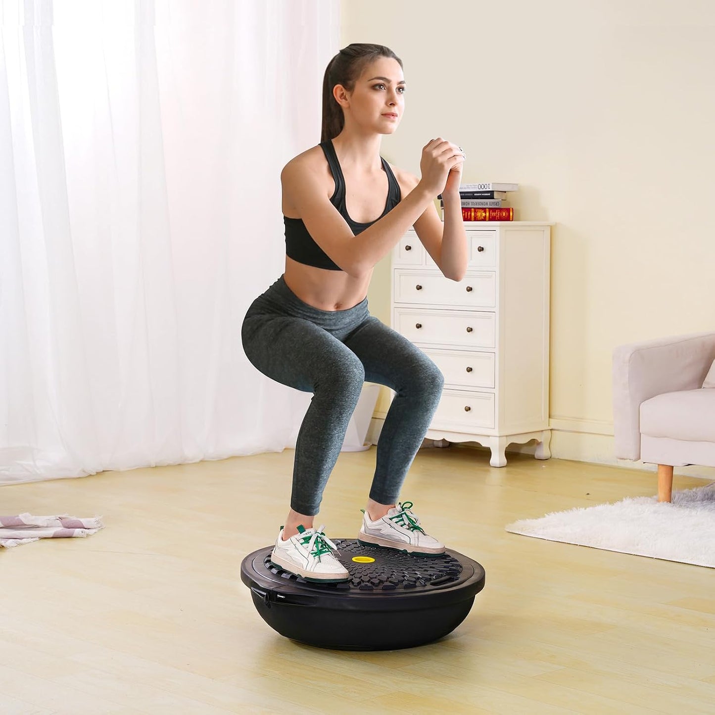 Half Exercise Ball Trainer, 23/26 inch Balance Ball Trainer, 1500lbs Capacity Stability Ball, Yoga Ball with Resistance Bands & Foot Pump, Strength Fitness Ball for Home Gym Full Body Workout