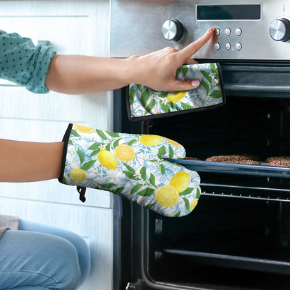 Oven Mitts and Pot Holders 4 Pcs Sets, Farmhous Lemon Kitchen Decor Extra Thicken Heat Resistant Oven Gloves Mits Mitt and Hot Pads for Baking Cooking and Barbecue