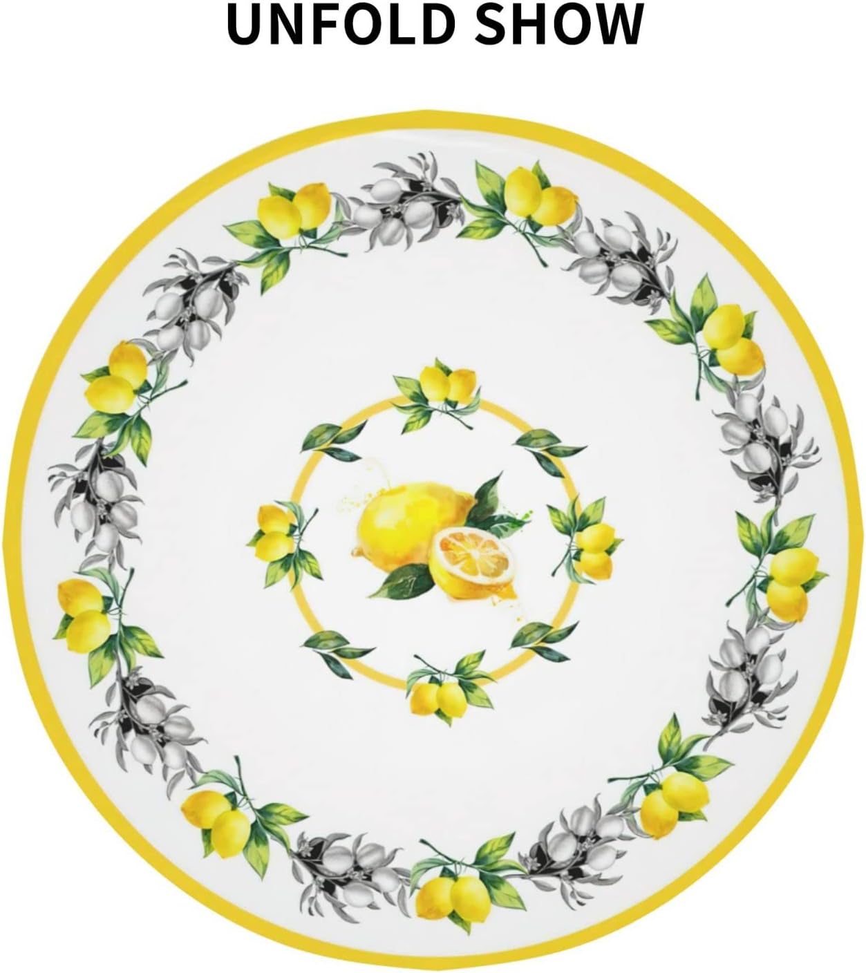 Yellow Lemon Round Tablecloths, Summer Circular Table Cover Washable Polyester for BBQ, Buffet Table, Parties, Holiday Dinner 60 Inch