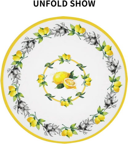 Yellow Lemon Round Tablecloths, Summer Circular Table Cover Washable Polyester for BBQ, Buffet Table, Parties, Holiday Dinner 60 Inch