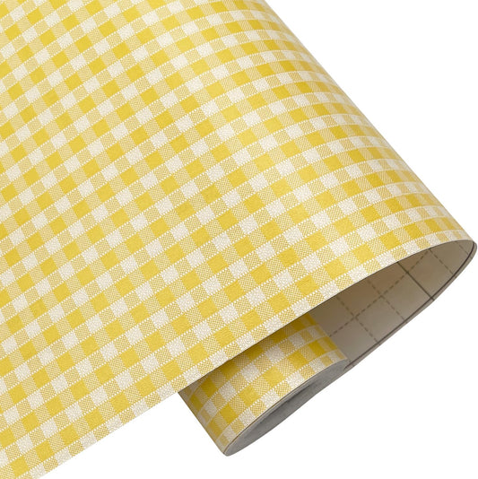 Yellow Check Wallpaper Roll 19.7 ft Long Peel and Stick Wall Decor Waterproof Paper Furniture Countertop Shelf Liner (M-236x17.7 Inch)