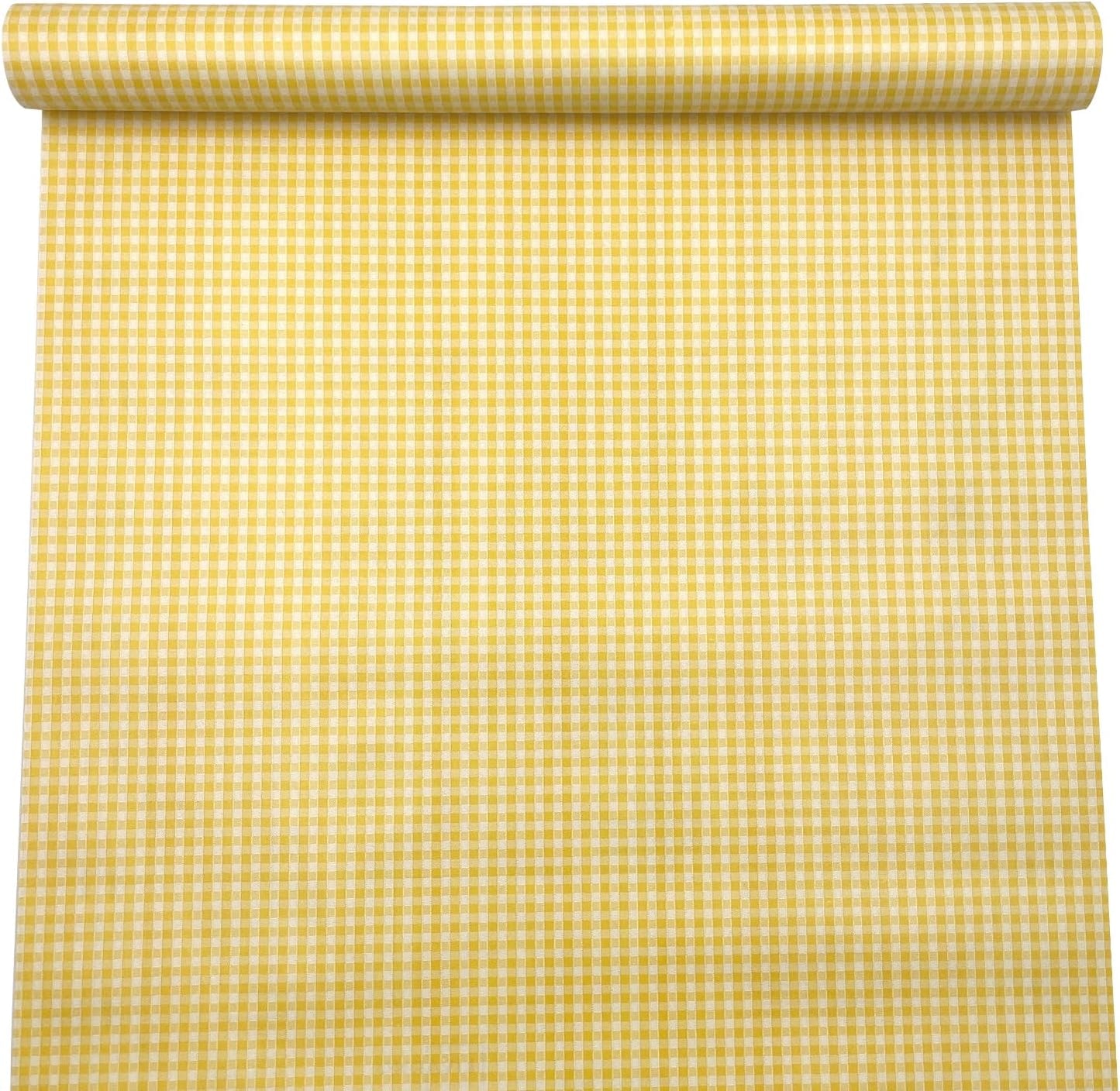 Yellow Check Wallpaper Roll 19.7 ft Long Peel and Stick Wall Decor Waterproof Paper Furniture Countertop Shelf Liner (M-236x17.7 Inch)