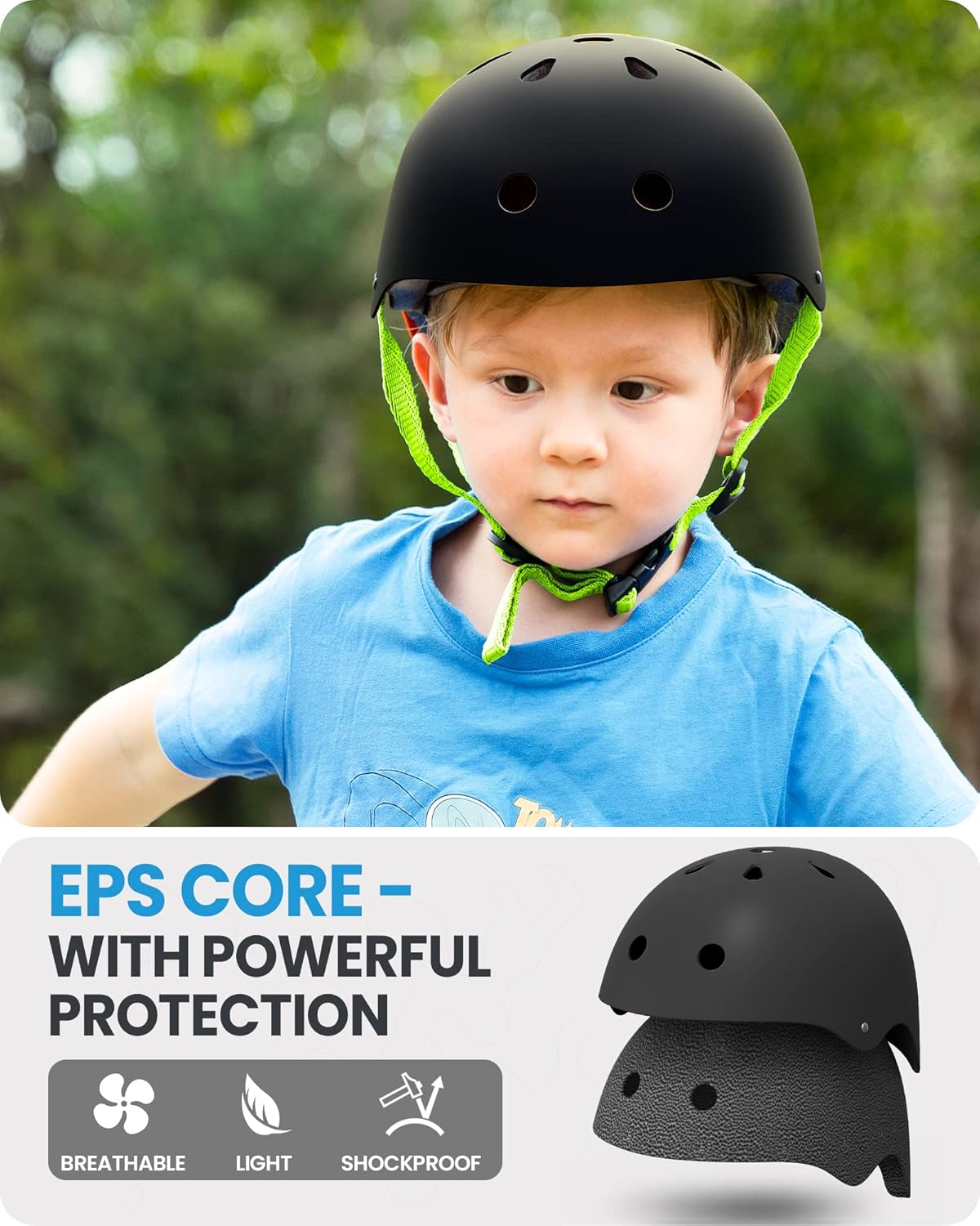 Kids Bike Helmet, Adjustable for Cycling & Skating | ABS shell + EPS foam, Breathable washable liners, CPSC certified, Adjustable dial & strap, Toddler to youth fit
