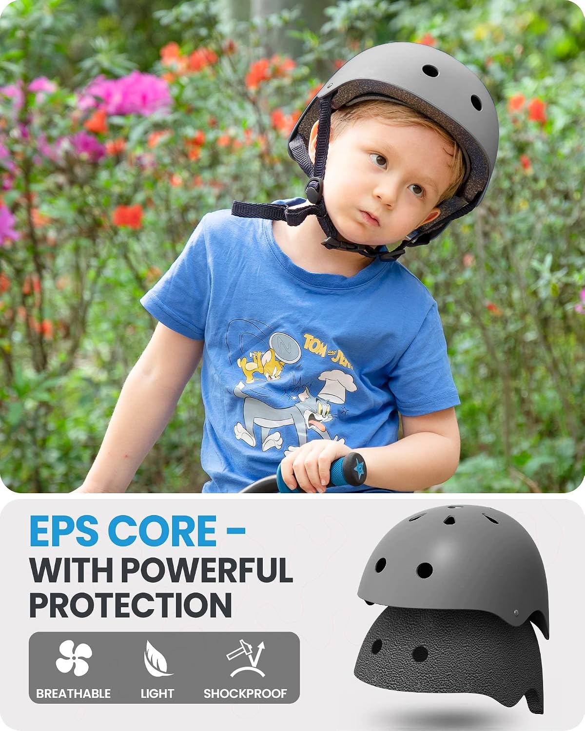 Kids Bike Helmet, Adjustable for Cycling & Skating | ABS shell + EPS foam, Breathable washable liners, CPSC certified, Adjustable dial & strap, Toddler to youth fit